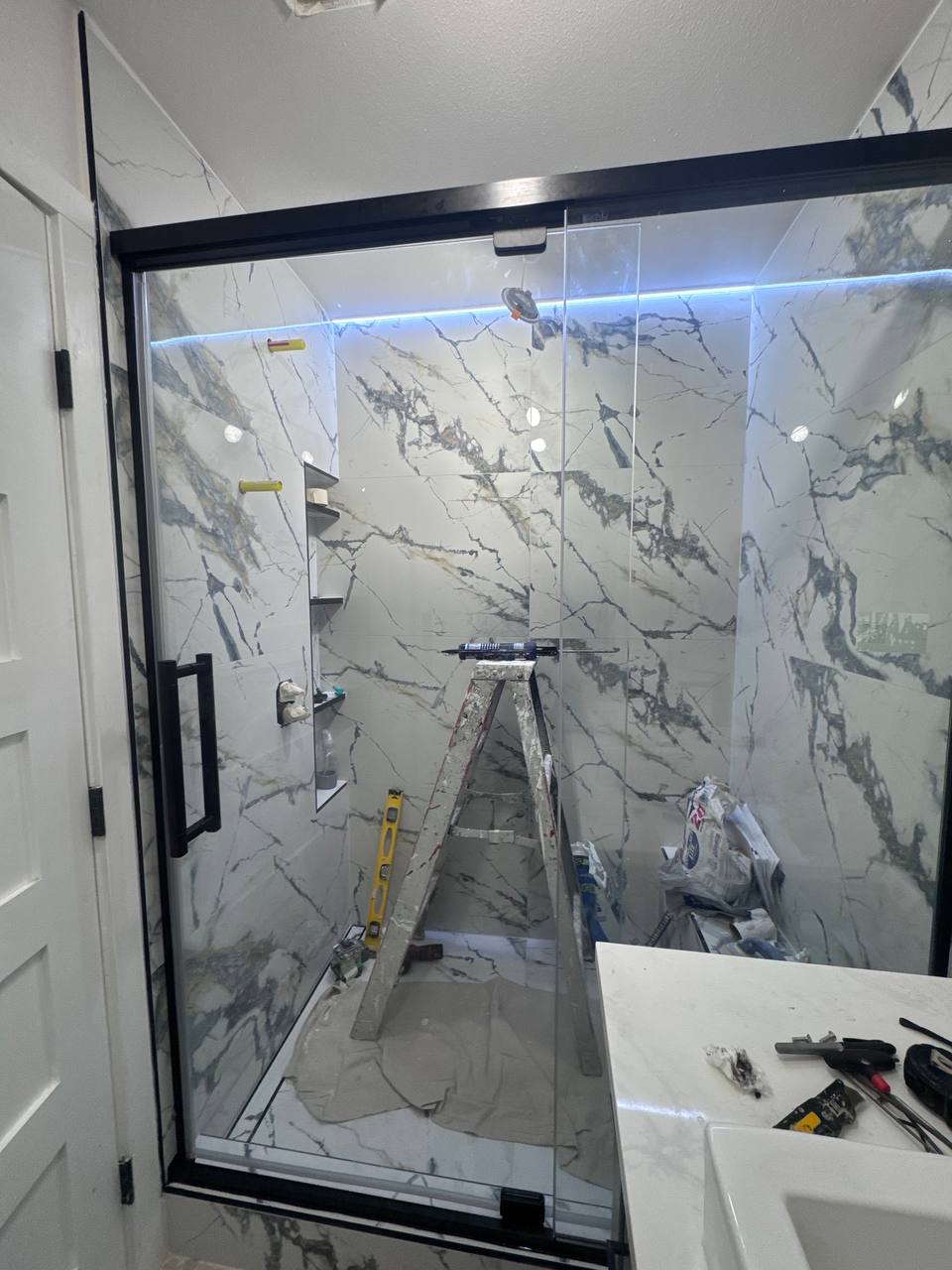 KHIMKI LLC finished marble shower with LED lighting
