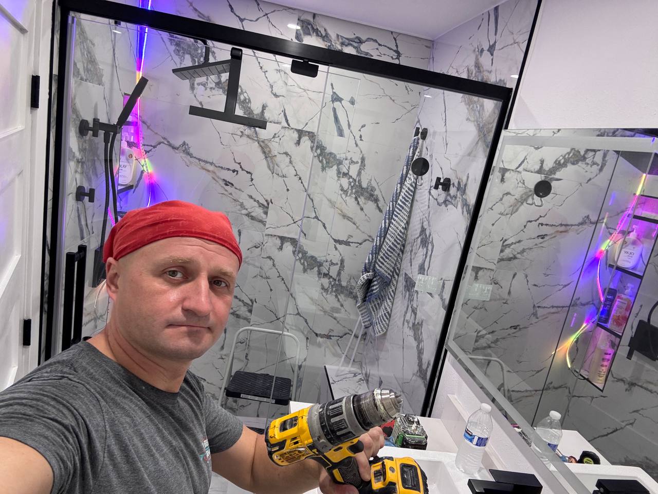 Shower LED wiring and glass fitting